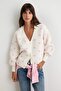 Ecru Soft Textured Wool Oversized V-Neck Polka Dot Knitwear Cardigan Twoaw27Hi00159 - 2