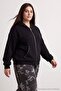 Siyah Kapüşonlu Düşük Kol Büyük Beden Örme Sweatshirt TBBAW27AO00011 - 4