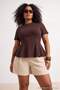 Brown Peplum Short Sleeve 100% Cotton Knitted Blouse Tbbss26Af00166 - 3