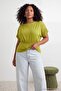 Green Fitted/Asymmetrical Collar Short Sleeve Soft Knitted Plus Size Blouse Tbbss26Af00226 - 2