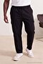 Big Size Black Regular Fit Flexible Fabric Elastic Waist Cargo Pocket Pants Tmnss26Ar00006