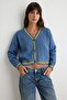 Blue Soft Textured Crop Color Block Knitwear Cardigan Twoaw27Hi00211 - 2