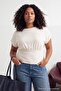 Ecru Fitted/Asymmetrical Collar Short Sleeve Soft Knitted Plus Size Blouse Tbbss26Af00226 - 3