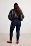 Koyu Mavi Yüksek Bel Ekstra Esnek Push Up Etkili Büyük Beden Skinny Jeans TBBAW27CJ00017 - 3