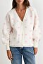 Ecru Soft Textured Wool Oversized V-Neck Polka Dot Knitwear Cardigan Twoaw27Hi00159 - 3