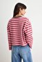 Pembe Çizgili Bisiklet Yaka Oversize Düşük Kol Örme Sweatshirt TWOAW27SW00239 - 4