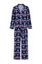 Navy Blue 100% Cotton Patterned Ribbed Knitted Pajamas Set Thmaw27Pt00239