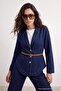 Dark Blue Belt Detailed Blazer Denim Jacket Twoaw27Ce00055
