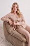 Dark Beige 3-Piece Cotton Blend Floral Ribbed Knitted Pajama Set Thmaw27Pt00017 - 3
