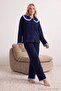 Lacivert Yaka ve Fırfır Detaylı Wellsoft Örme Pijama Takımı THMAW27PT00068 - 2