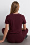 Women's Comfort Fit Basic Burgundy Loose T-Shirt - 6