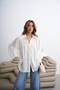 Women's White Ruched and Sleeve Detail Shirt - 2