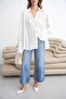 Women's White Ruched and Sleeve Detail Shirt - 4