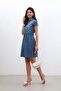 Women's Belt Detailed Buttoned Jean Dress Short Sleeve Shirt Collar - 7