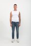 Men's Slim Fit Regular Waist Straight Cut Skinny Leg Lycra Indigo Jean Trousers - 3