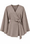 Milk Coffee Color Belted Kimono with Button Detail - 005