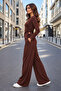 Modal Fabric Wide Leg Sweatpants Set Brown - 2