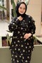 Wide Knitwear Collar Ribbon Closure Floral Satin Shirt and Trousers Set - 3