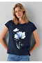 Floral Printed Navy Blue T-Shirt Regular Fit / Normal Cut 1614144-70487 - 3