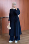 Women's Cupra Pike Long Cardigan Blouse Wide Leg Pants 3-Piece Abaya Set 3205 Navy Blue - Premium Series - 5