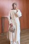 Women's Cupra Pike Long Cardigan Blouse Wide Leg Pants 3-Piece Abaya Set 3205 Ecru - Premium Series - 4