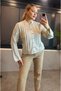 Mink Color Knitwear Cardigan with Glittery Fine Weaving Detail - 3