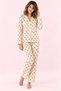 Women's Ecru Teddy Bear Patterned Buttoned Front Pajama Set