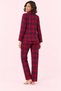 Women's Red Navy Blue Plaid Patterned Shirt Collar Pajama Set - 4