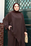 Women's Linda Fabric Asymmetrical Tunic Wide Leg Pants Oversize Hijab Suit 1231 Bitter Brown - 3