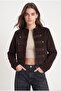 Women's Charles Lined Stand Collar Buttoned Lux Napoleon Brown Jacket - 3