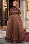 Ruffle Detailed Copper Hijab Evening Dress 56612Bkr