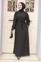 فستان حجاب أسود بحزام 33014S