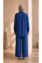 Floral Embroidered Zara Satin Indigo Blue Hijab Double Set 15695Im - 2