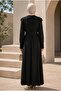 Stone Embellished Belted Tanya Black Hijab Evening Dress 15649S - 2