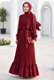 Satin Crepe Burgundy Pleated Hijab Dress 95704Br - 2