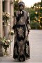 Patterned Belted Kobe Satin Black Hijab Dress 15756S - 2