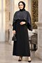 Crepe Black Stone Embellished Cape Hijab Evening Dress 95711S
