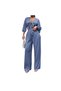 Vs-F013 Lasvos Blue Front-Tie Crop Blouse Wide-Leg Pants Two-Piece Set - 3