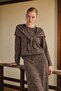 Knitted textured skirt suit coffee