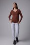 Women's V-Neck Long Sleeve Regular Fit Basic T-Shirt Dark Brown - 4