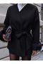 Black Tie-Dye Detailed Comfortable Fit Cashmere Sleeve Feather Detail Cardigan/Jacket - 3