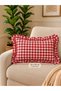Lina Vintage Gingham Linen Ruffled Throw Pillow Cover Red - 3