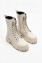 Neole premium beige lace-up zippered women's boot - 5