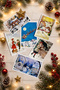 Set of 6 Glitter Postcards, New Year, Santa Claus and Reindeer