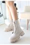 Neole premium beige lace-up zippered women's boot - 3