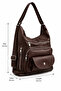 Women's Brown Multi-Compartment Soft Leather Adjustable Strap Flap Shoulder and Backpack Bag - 6