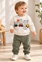 Baby boy 3d car applique sweatshirt seasonal top and bottom 2-piece set 3-6-9-12 months - 2