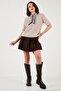 Wool Blend Regular Fit Scarf Collar Short Sleeve Knitwear Sweater Women's Sweater 4617023 - 2