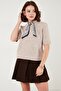 Wool Blend Regular Fit Scarf Collar Short Sleeve Knitwear Sweater Women's Sweater 4617023