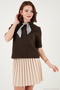 Wool Blend Regular Fit Scarf Collar Short Sleeve Knitwear Sweater Women's Sweater 4617023 - 4